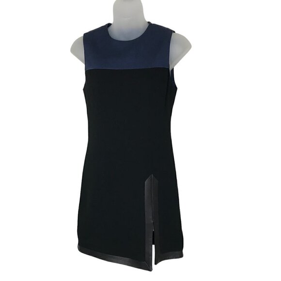 RAG & bone Blue And Black Mini Dress  Accent Leather On Trim And Zipper Size 00 - Picture 1 of 7